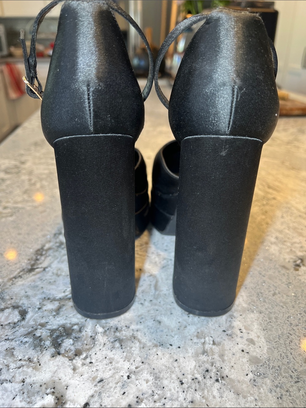 Black Chunky Platform Block Heels Closed Square Toe Pump Size 7 - Picture 5 of 11